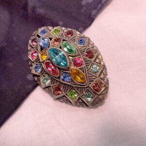 1940s Vintage Rhinestone Crystal Colorful Brooch